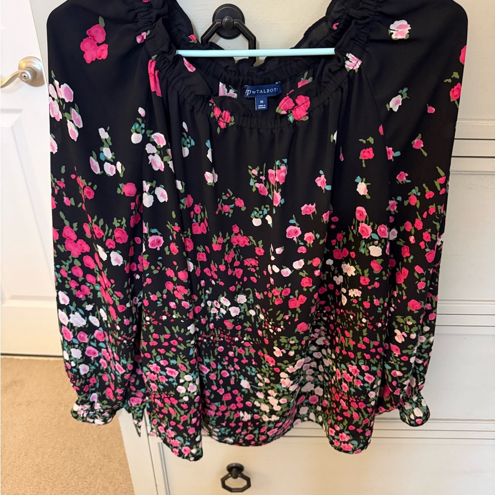 Talbots Black and Pink Floral Blouse